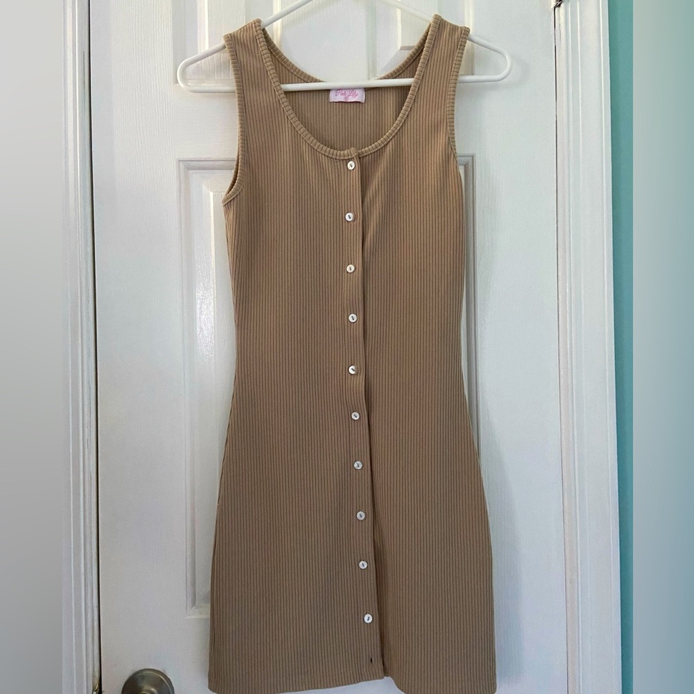 Pink Lily small beige ribbed tank dress